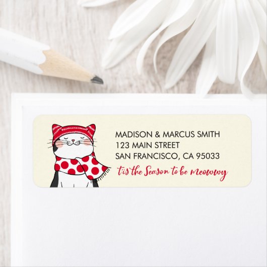 Funny Cats Season be Merry Holiday Greeting Etiket (Insitu)