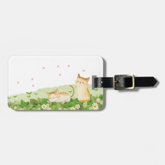 Funny Cats Singing under Cherry Blossom Bagagelabel (Voorkant horizontaal)