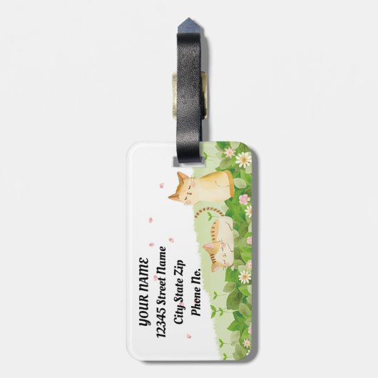 Funny Cats Singing under Cherry Blossom Bagagelabel (Achterkant verticaal)