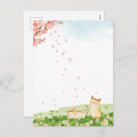 Funny Cats Singing under Cherry Blossom Feestdagenkaart (Voorkant / Achterkant)