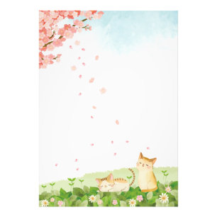 Funny Cats Singing under Cherry Blossom Foto Afdruk