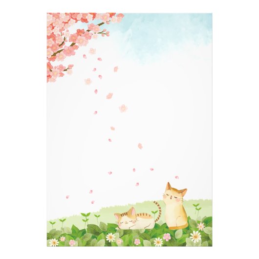 Funny Cats Singing under Cherry Blossom Foto Afdruk (Voorkant)