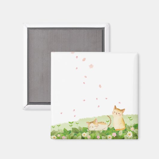 Funny Cats Singing under Cherry Blossom Magneet (Voorkant / Achterkant)