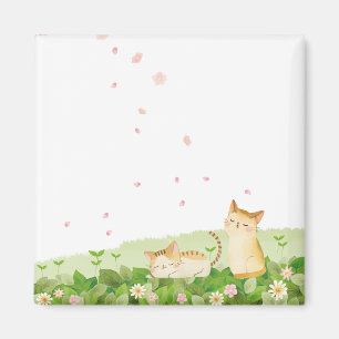 Funny Cats Singing under Cherry Blossom Magneet