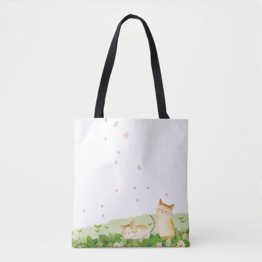 Funny Cats Singing under Cherry Blossom Tote Bag (Voorkant)