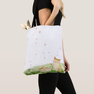 Funny Cats Singing under Cherry Blossom Tote Bag