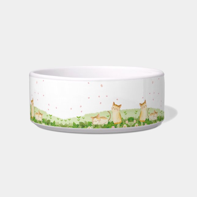 Funny Cats Singing under Cherry Blossom Voerbakje (Voorkant)