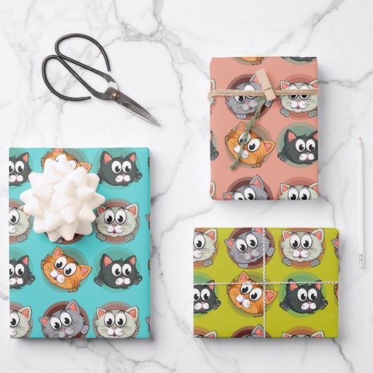 Funny Cats Wrapping Paper Set of 3 (Voorkant)