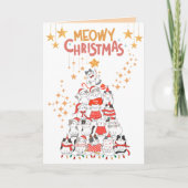 Funny Cats Xmas Tree Meowy Kerst Gevouwen Kaart (Voorkant)