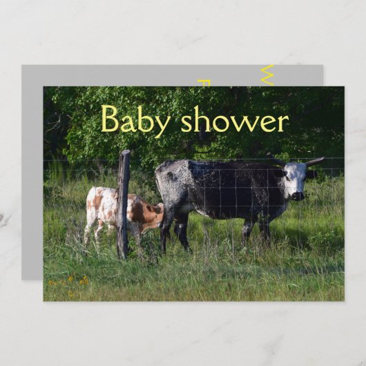 Funny Cattle Baby shower-uitnodiging Kaart (Voorkant / Achterkant)