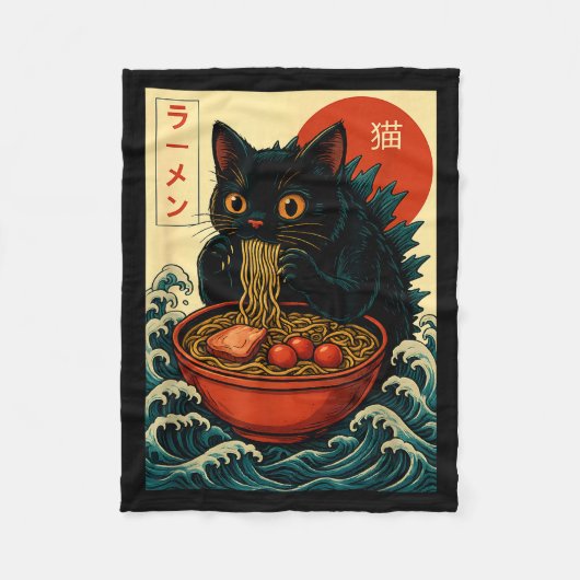 Funny Catzilla Anime Ramen Japanese Cat Men Women  Fleece Deken (Voorkant)