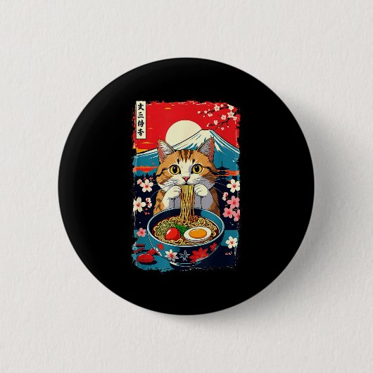 Funny Catzilla Anime Ramen Japanese Cat Men Women  Ronde Button 5,7 Cm (Voorkant)