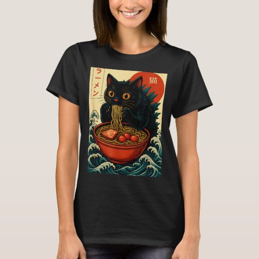Funny Catzilla Anime Ramen Japanese Cat Men Women  T-shirt (Voorkant)