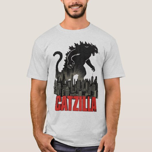 Funny Catzilla Cat Monster T-Shirt (Voorkant)