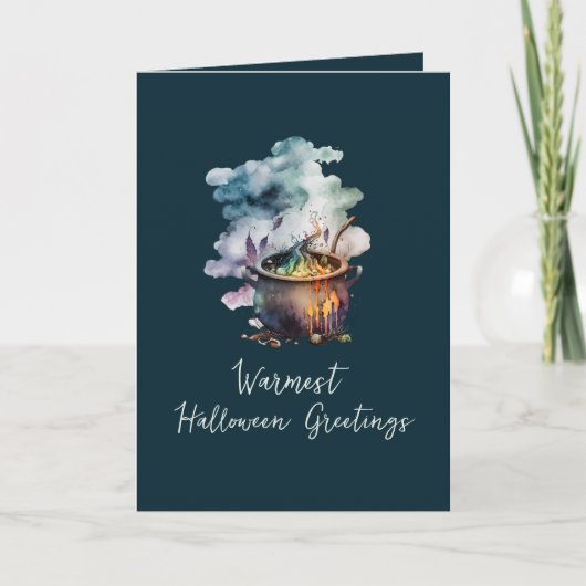 Funny Cauldron  Scary Broom Witch Halloween Kaart (Voorkant)