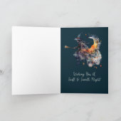 Funny Cauldron Scary Broom Witch Halloween Kaart (Binnen)