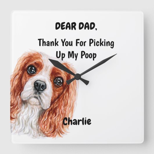 Funny Cavalier King Charles Spaniel Dad Canine Art Vierkante Klok (Voorkant)