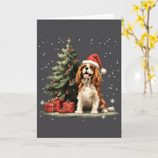 Funny Cavalier King Charles Spaniel Dog Xmas Tree  Kaart (Gele Bloem)