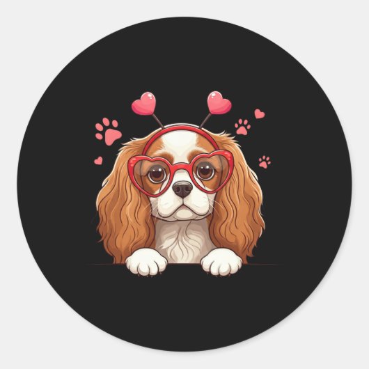 Funny Cavalier King Charles Spaniel Heart Headnd V Ronde Sticker (Voorkant)