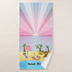 Funny Cavalier King Charles Spaniels in het strand Badhanddoek