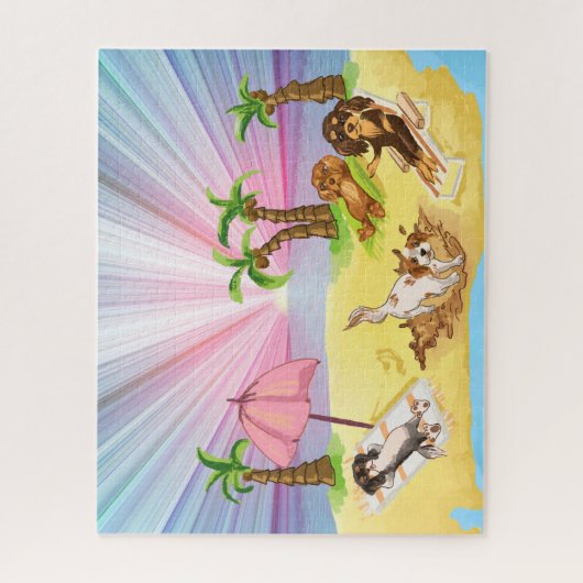 Funny Cavalier King Charles Spaniels in het strand Legpuzzel (Verticaal)