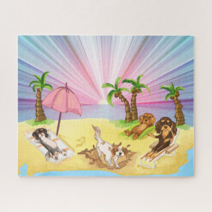 Funny Cavalier King Charles Spaniels in het strand Legpuzzel