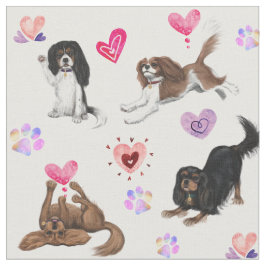 Funny Cavaliers met Hearts Fabric Stof