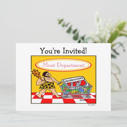 Funny Caveman Cartoon BBQ Meat Lover Cookout Party Kaart (Staand voorkant)