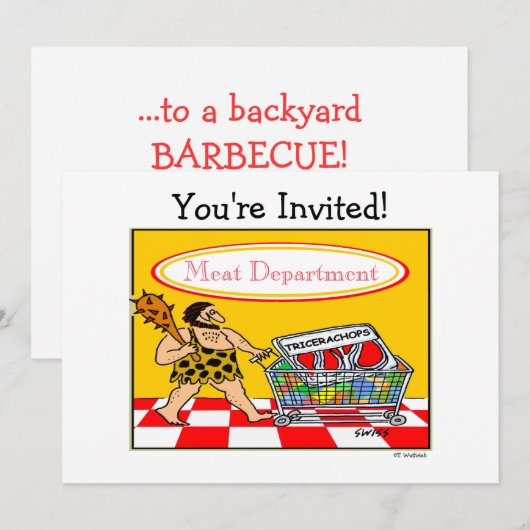 Funny Caveman Cartoon BBQ Meat Lover Cookout Party Kaart (Voorkant / Achterkant)