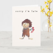 Funny Caveman Humoureuze Cartoon Belated Birthday Kaart (Gele Bloem)