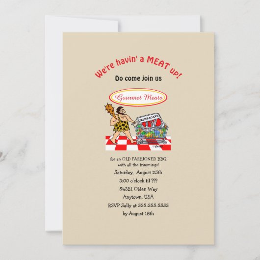Funny Caveman Old Fashioned MEAT Up BBQ Kaart (Voorkant)