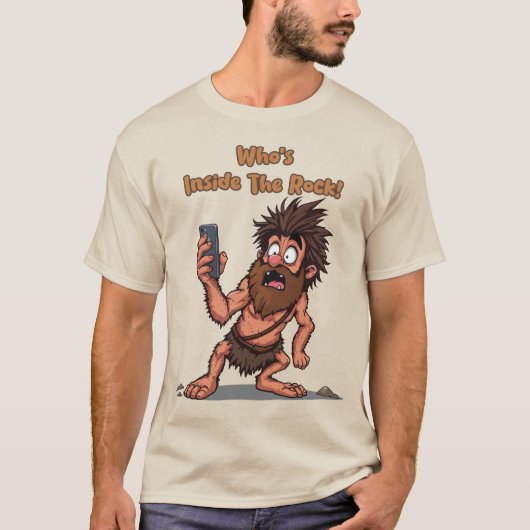 Funny Caveman – Stone Age ontmoet moderne technolo T-shirt (Voorkant)
