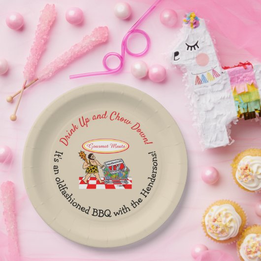 Funny Caveman Summer Feestdagen BBQ Party Papieren Bordje (Feest)