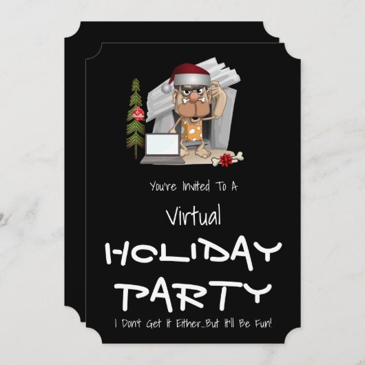 Funny Caveman Virtual Holiday Party Kaart (Voorkant / Achterkant)