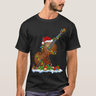 Funny Cello Music Lover Xmas Lighting Santa Cello T-shirt