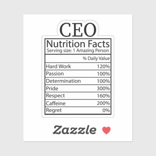 Funny CEO Nutrition Facts, Gift for CEO Sticker (Vel)