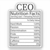 Funny CEO Nutrition Facts, Gift for CEO Sticker (Voorkant)