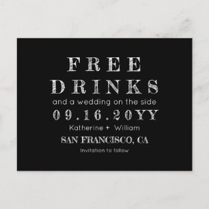 Funny Chalkboard Free Drinken Wedding Save the Dat Aankondigingskaart