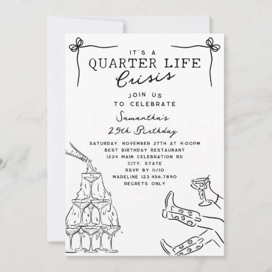 Funny Champagne Quarter Life Crisis 25th Birthday Kaart (Voorkant)