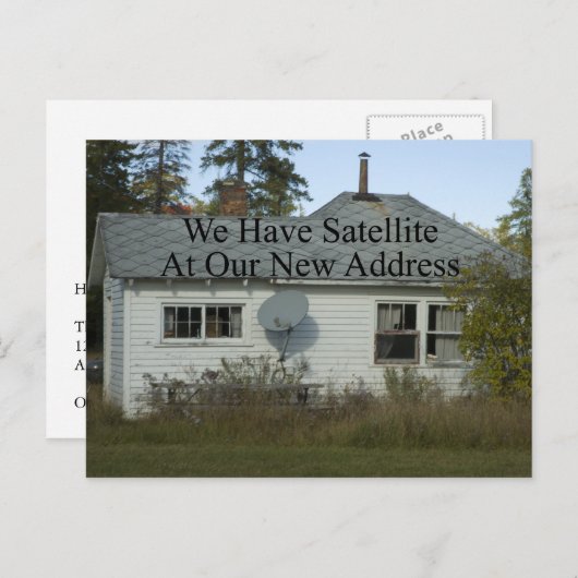 Funny change of Address - We hebben satelliet Aankondigingskaart (Voorkant / Achterkant)