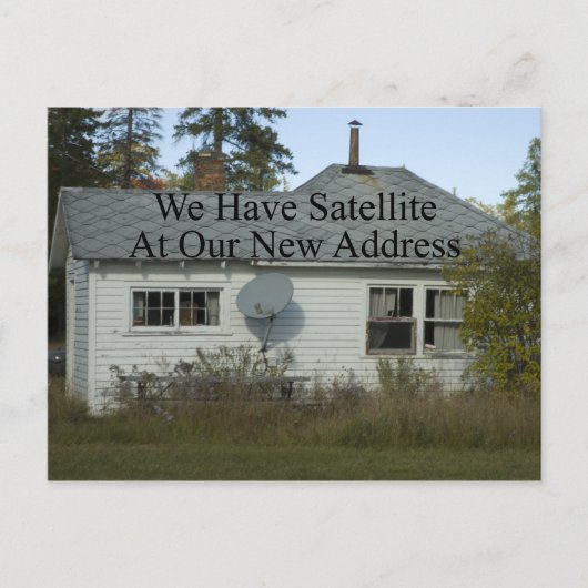 Funny change of Address - We hebben satelliet Aankondigingskaart (Voorkant)