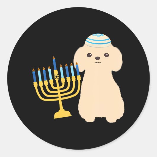 Funny Chanoeka Poodle Hondenliefhebber Menorah Ronde Sticker (Voorkant)