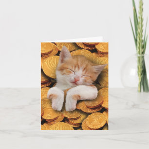 Funny Chanoeka Wenskaart - Kat in Gelt Kaart