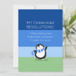 Funny Chanukah Hanukkah Resolution Holiday Kaart<br><div class="desc">Deze Hanukkah/Chanukah liet onze schattige, griezelige Penguin iemand glimlachen waar je van houdt. Met een gekke - om het even welke lijst van resoluties (die zelfs kunnen worden uitgegeven - als u kiest.) Voeg uw persoonlijke groet op het omgekeerde toe. Het beste geschenk is immers het geschenk van het lachen!...</div>