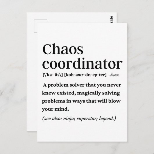 Funny chaos coördinator definitie briefkaart (Voorkant / Achterkant)
