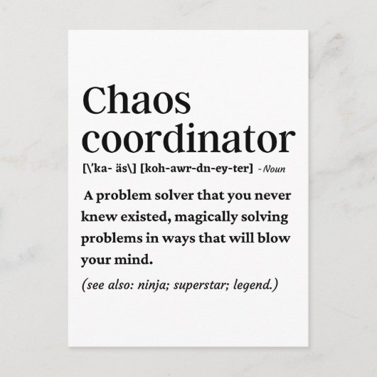 Funny chaos coördinator definitie briefkaart (Voorkant)