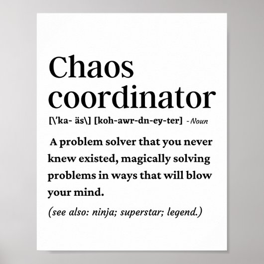 Funny chaos coördinator definitie poster (Voorkant)