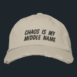 Funny Chaos Personality Sarcastic Relatable Humor Geborduurde Pet<br><div class="desc">This distressed baseball cap features bold embroidered text that leans into messy energy, sarcastic self-awareness, and everyday chaos. The casual, worn-in style makes it an easy grab for errands, school drop-offs, rehearsals, travel days, or any moment when life feels delightfully unorganized. A great gift idea for parents, creatives, and anyone...</div>