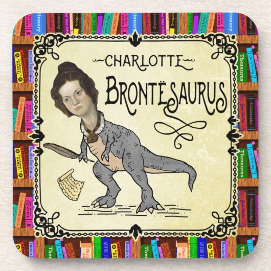 Funny Charlotte Bronte Saurus Dinosaur Book Reader Bier Onderzetter (Voorkant)