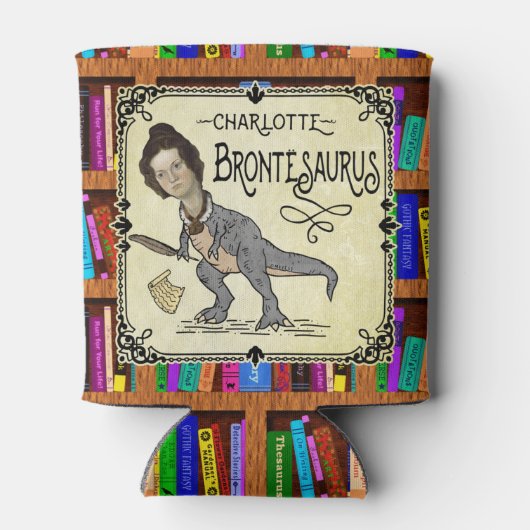 Funny Charlotte Bronte Saurus Dinosaur Book Reader Blikjeskoeler (Achterkant)
